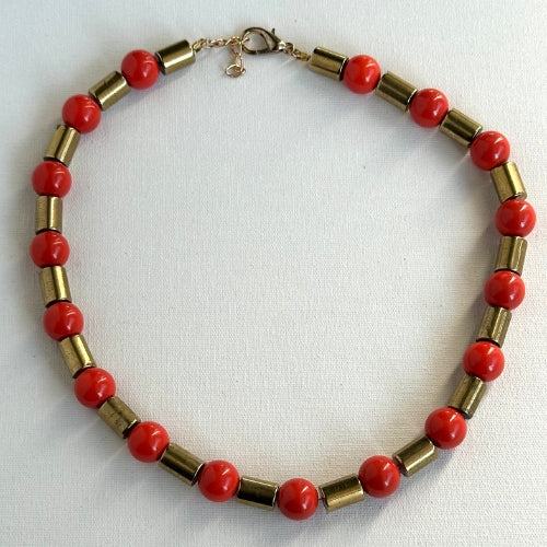 Colar | Contas de Vidro Laranja & Hematitas