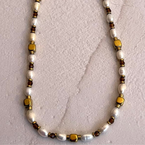 Colar | Pérolas Barrocas, Hematitas & Cristais Tcheco