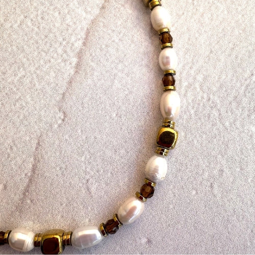 Colar | Pérolas Barrocas, Hematitas & Cristais Tcheco