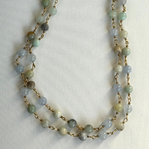 Colar | 2 Voltas, Pedras Azul Pastel