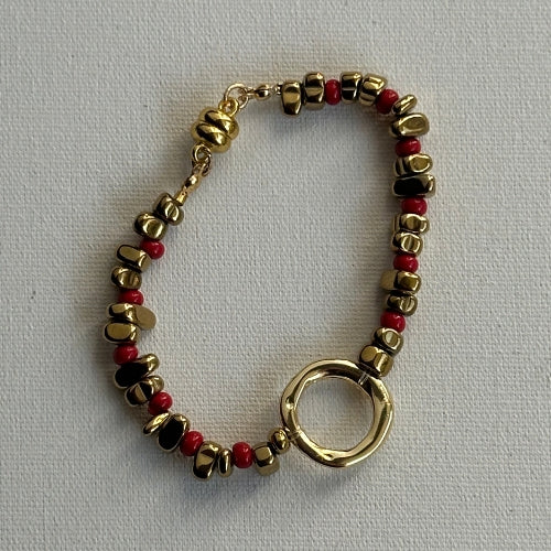 Pulseira | Hematita & Elo Dourado