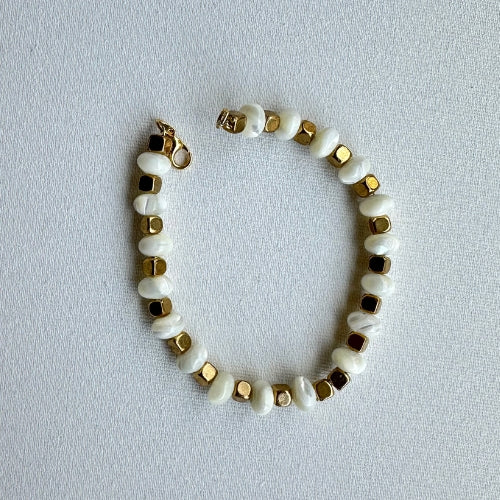 Pulseira | Contas de Vidro & Hematita com Elo