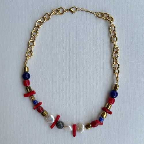 Colar | Pérola, Coral, Hematita, Murano & Conta Cerâmica