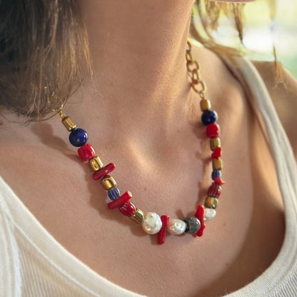 Colar | Pérola, Coral, Hematita, Murano & Conta Cerâmica