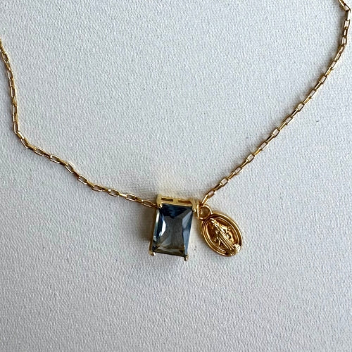 Colar | Caixa de Cristal Azul & Pingente Nossa Sra. das Graças