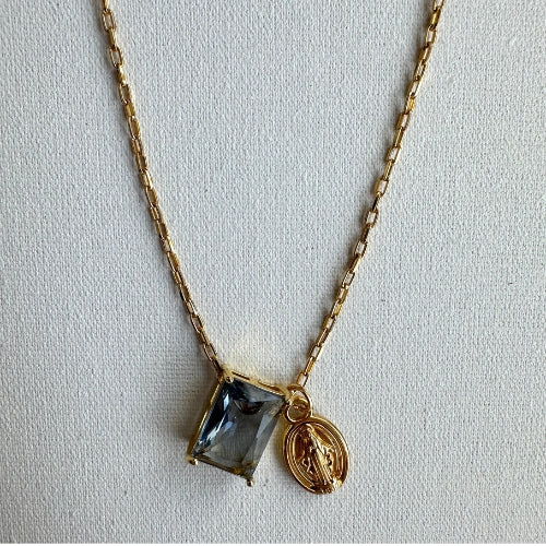 Colar | Caixa de Cristal Azul & Pingente Nossa Sra. das Graças